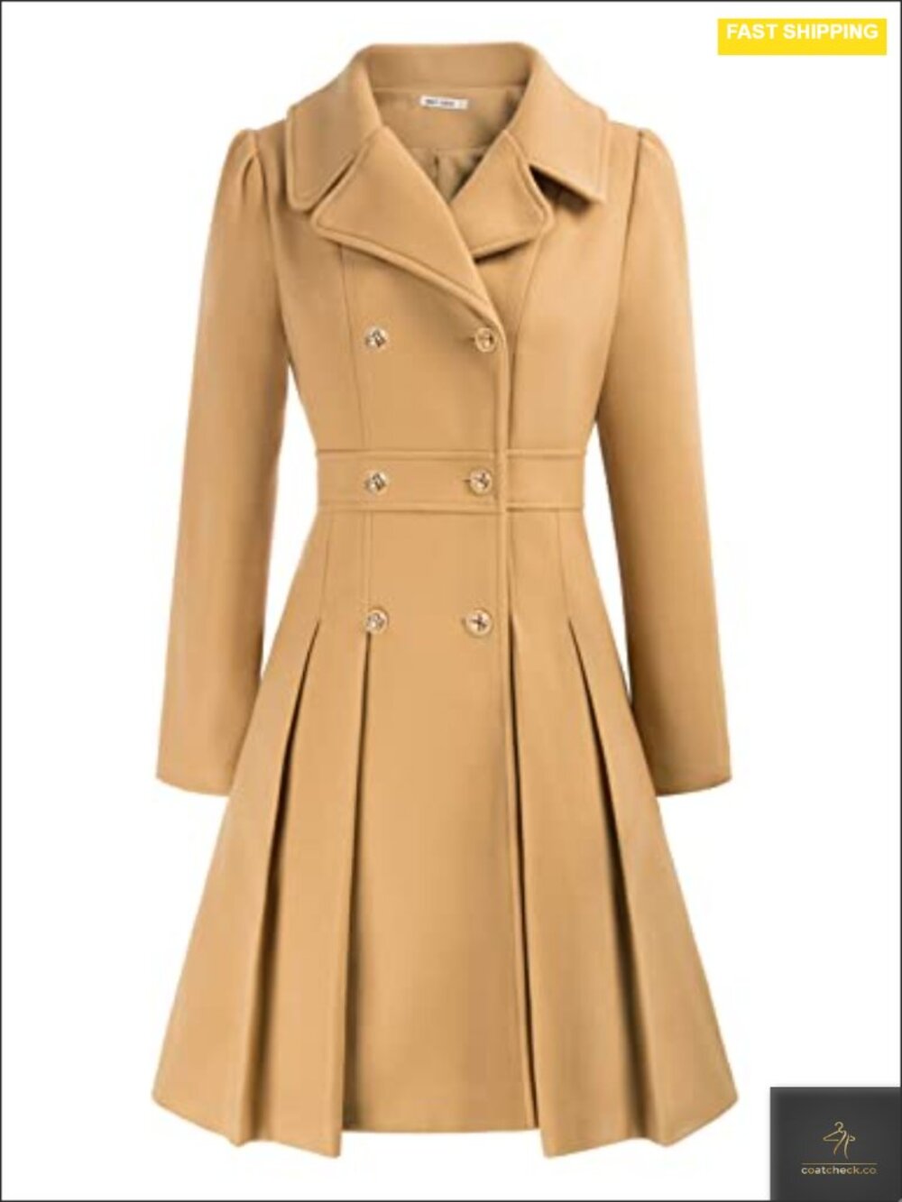 Women's Double Breasted A-Line Trench Coat Notch Lapel Thick Pea Coat with